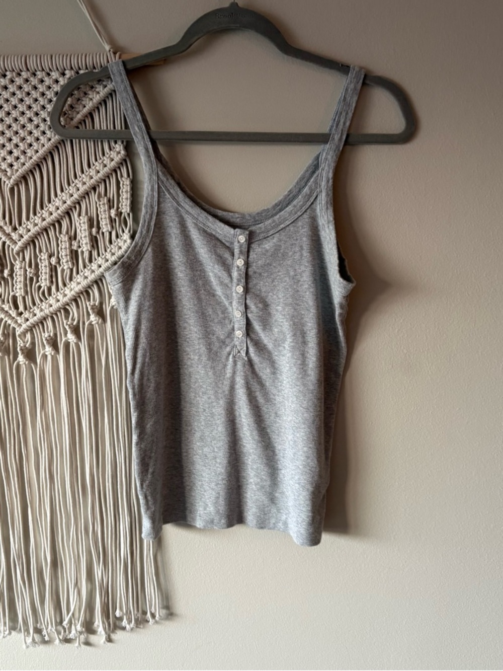aerie Gray Scoop Neck Button-Front Tank